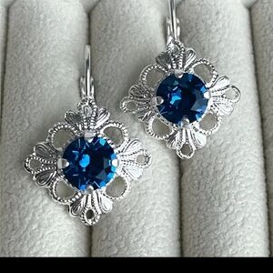 Silver Earrings with Sapphire Blue Gems